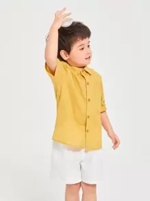 SHEIN 小男童捲邊袖襯衫 - 芥末黃 - 查看 4