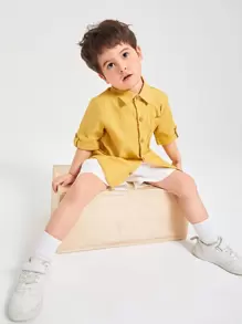 SHEIN 小男童捲邊袖襯衫 - 芥末黃 - 查看 6