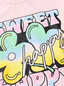 SHEIN Bộ hai mảnh Gái Hoa Lá thư Giải trí - Màu Hồng baby - Xem 3