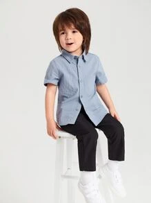 SHEIN Toddler Boys Button Front Solid Top & Trousers - Multicolor - View 1