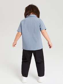 SHEIN Toddler Boys Button Front Solid Top & Trousers - Multicolor - View 2