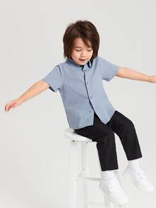 SHEIN Toddler Boys Button Front Solid Top & Trousers - Multicolor - View 5
