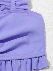 Young Girls Bikini Sets - Adorable Purple Mermaid Three-Piece Swimsuit Set. Features Knitted Fabric, Ruffle-Trimmed Separable Bikini Top & Bottom, And A Matching Detachable Fishtail Skirt. Fashionable, Casual, Yet Exquisite And Elegant Design. Perfect For Swimming, Summer Vacations, Beach Trips, Pool Parties, And Holiday Getaways. - Multicolor - View 3