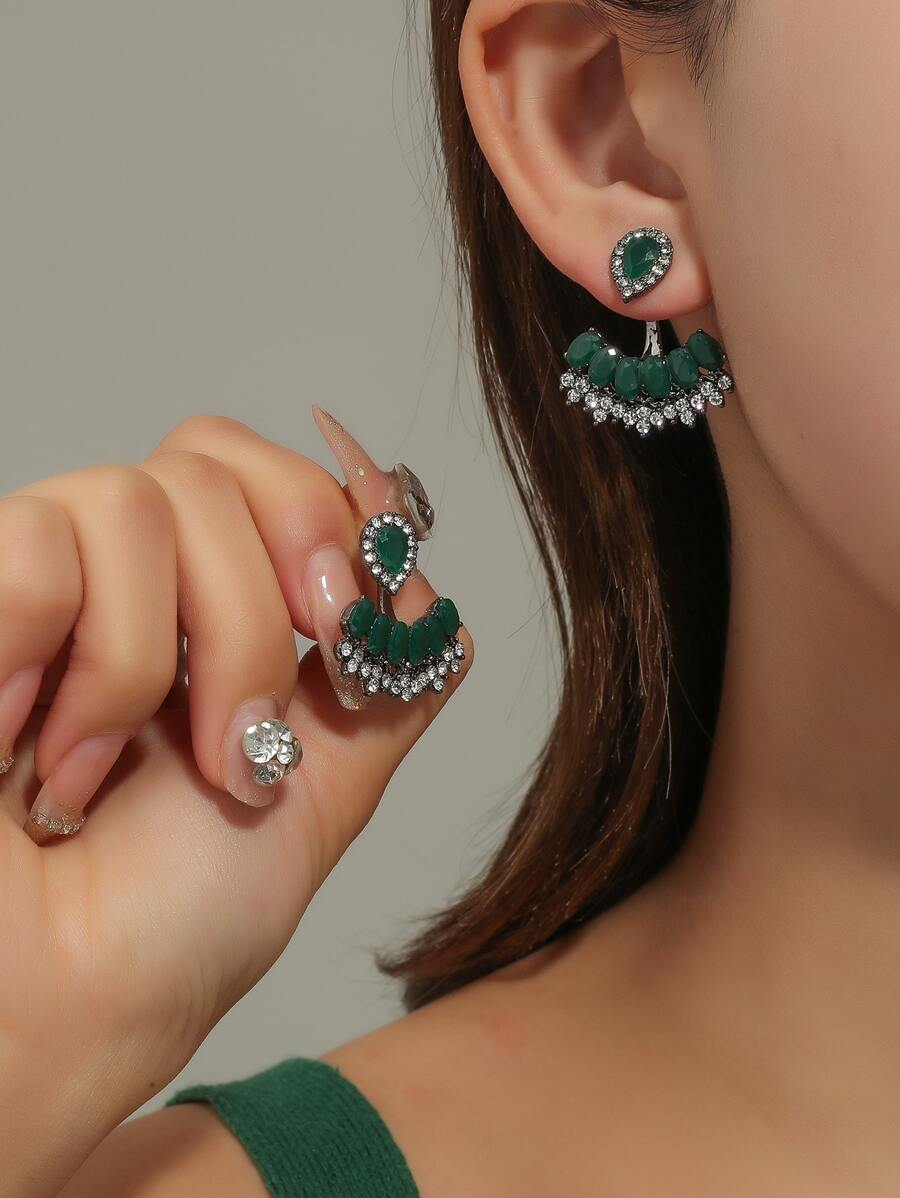 1 đôi Hình giọt nước Pha lê Hoa tai - màu xanh lá - Xem 1