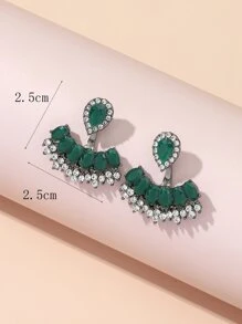 1 đôi Hình giọt nước Pha lê Hoa tai - màu xanh lá - Xem 3