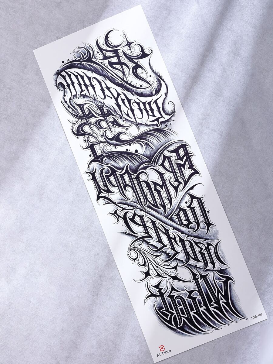 1sheet Letter Graphic Tattoo Sticker - Black - View 1