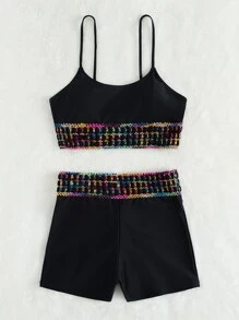 Plait Trim Bikini Set Summer Beach - Black - View 4