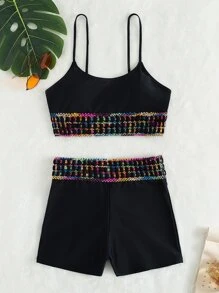 Plait Trim Bikini Set Summer Beach - Black - View 7