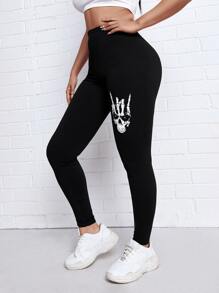SHEIN Unity Skull Print High Waist Leggings - Black - View 1