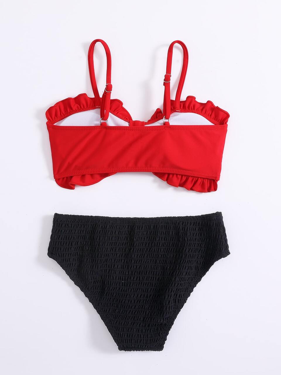 Tween Girl Color Block Smocked Frill Trim Bikini Set Summer Beach