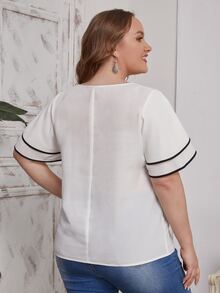 SHEIN Plus Tie Neck Butterfly Sleeve Top - White - View 2
