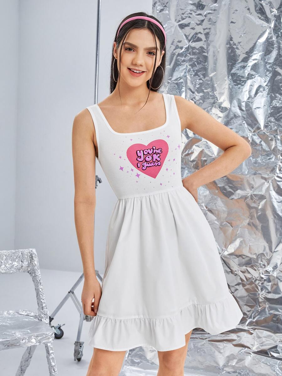 KelleyDillon Heart Print Ruffle Hem Dress - White - View 1