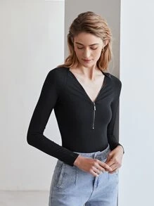 MOTF PREMIUM MODAL HALF PLACKET BODYSUIT - Black - View 2