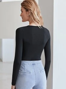 MOTF PREMIUM MODAL HALF PLACKET BODYSUIT - Black - View 3