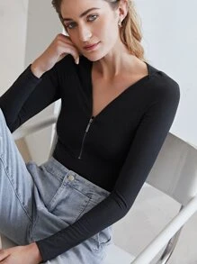 MOTF PREMIUM MODAL HALF PLACKET BODYSUIT - Black - View 4