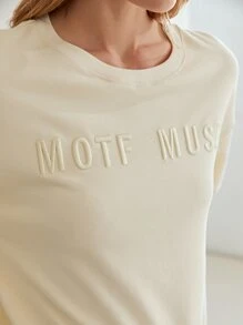 SHEIN Unity 刺繡落肩袖運動衫 - 米色 - 查看 5