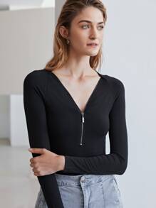 MOTF PREMIUM MODAL HALF PLACKET BODYSUIT - Black - View 5