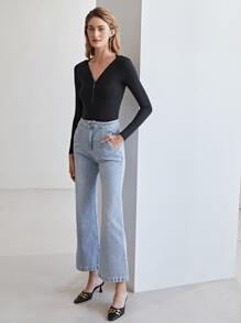 MOTF PREMIUM MODAL HALF PLACKET BODYSUIT - Black - View 6