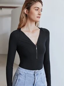 MOTF PREMIUM MODAL HALF PLACKET BODYSUIT - Black - View 7