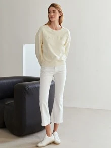 SHEIN Unity 刺繡落肩袖運動衫 - 米色 - 查看 10