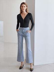 MOTF PREMIUM MODAL HALF PLACKET BODYSUIT - Black - View 11