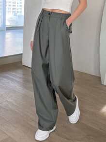 DAZY 褶皺斜插口袋定制西褲 - 深灰色 - 查看 10