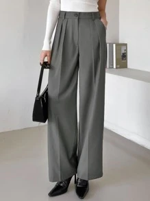 DAZY 褶皺斜插口袋定制西褲 - 深灰色 - 查看 9