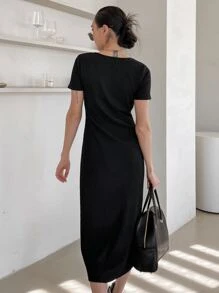 DAZY Square Neck Rib-Knit Dress Elegant Sundress