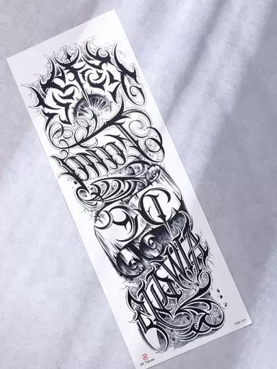 Beauty Sticker Pegatinas de tatuaje, 1 hoja de tatuajes temporales gráficos con letras para media manga del brazo para hombres y mujeres, pegatinas de tatuajes falsos con gráficos de letras para adultos, gráficos realistas de letras de tatuaje negro para mujeres y niñas