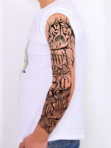 Beauty Sticker Pegatinas de tatuaje, 1 hoja de tatuajes temporales gráficos con letras para media manga del brazo para hombres y mujeres, pegatinas de tatuajes falsos con gráficos de letras para adultos, gráficos realistas de letras de tatuaje negro para mujeres y niñas