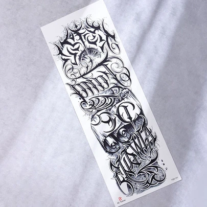 Beauty Sticker Pegatinas de tatuaje, 1 hoja de tatuajes temporales gráficos con letras para media manga del brazo para hombres y mujeres, pegatinas de tatuajes falsos con gráficos de letras para adultos, gráficos realistas de letras de tatuaje negro para mujeres y niñas