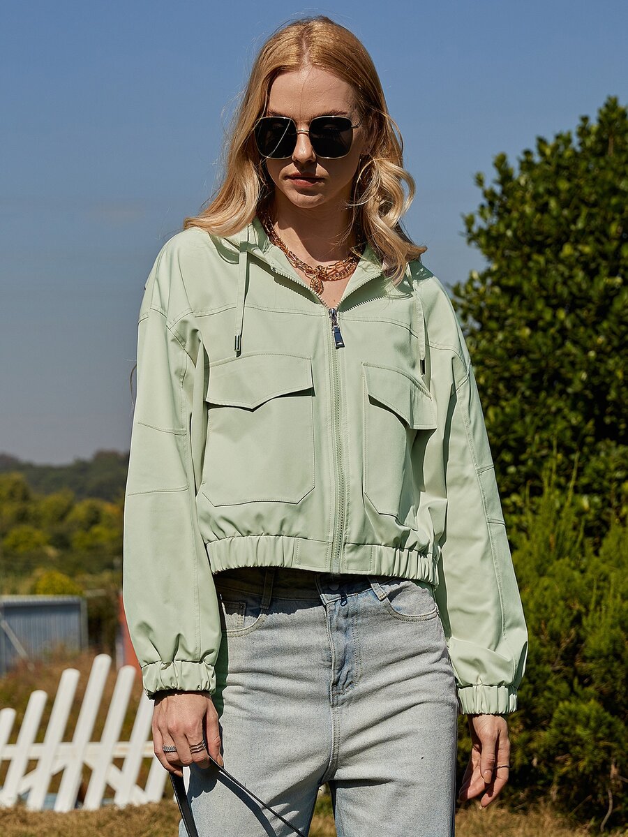 ZIAI Drop Shoulder Flap Pocket Jacket - Green - View 1