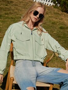 ZIAI Drop Shoulder Flap Pocket Jacket - Green - View 5