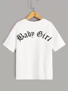 SHEIN 少女字母圖形下肩t恤 - 白色 - 查看 1