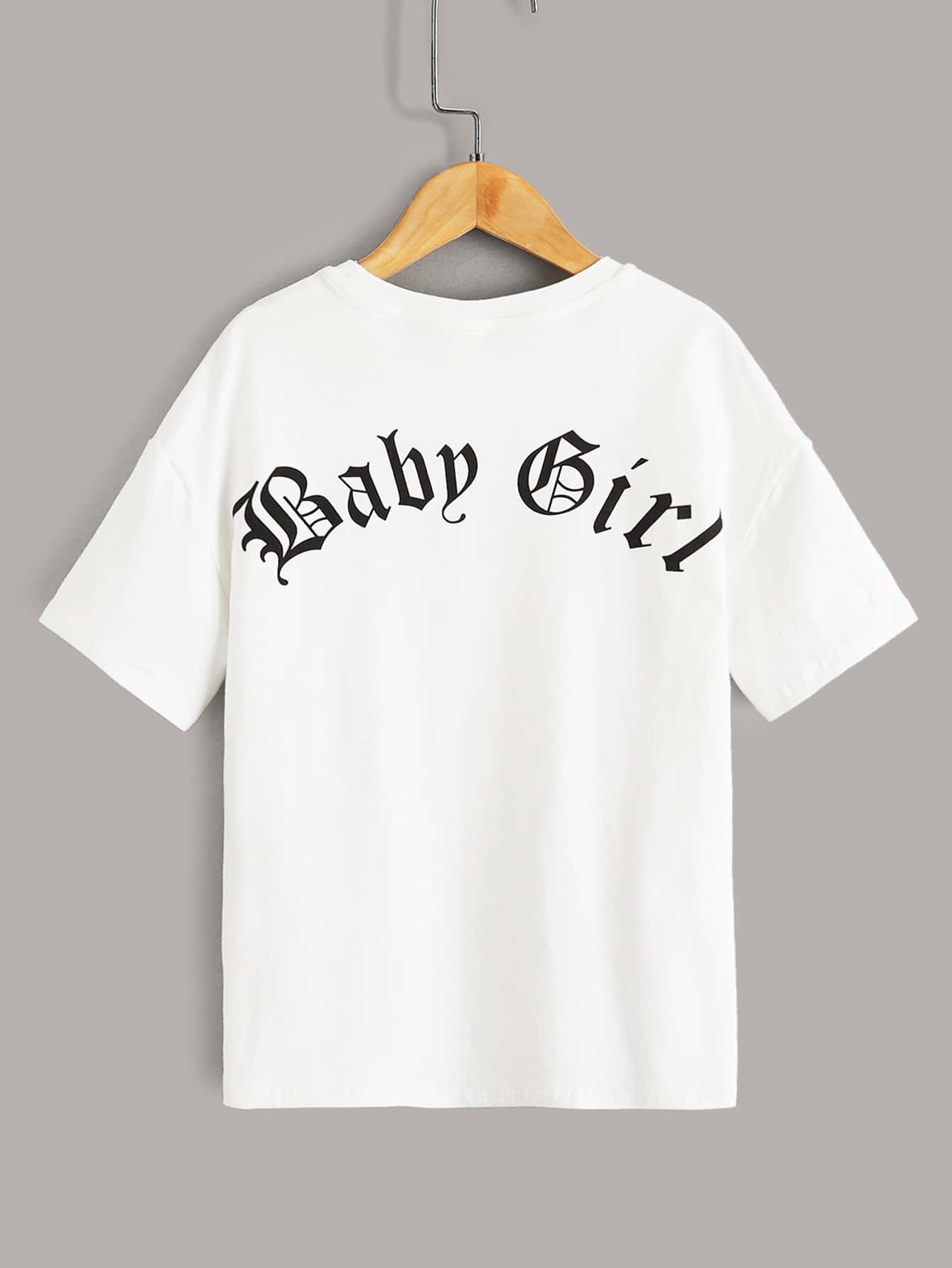 SHEIN 少女字母圖形下肩t恤 - 白色 - 查看 1