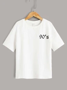 SHEIN 少女字母圖形下肩t恤 - 白色 - 查看 2