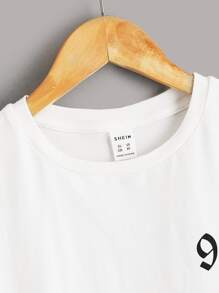 SHEIN 少女字母圖形下肩t恤 - 白色 - 查看 3