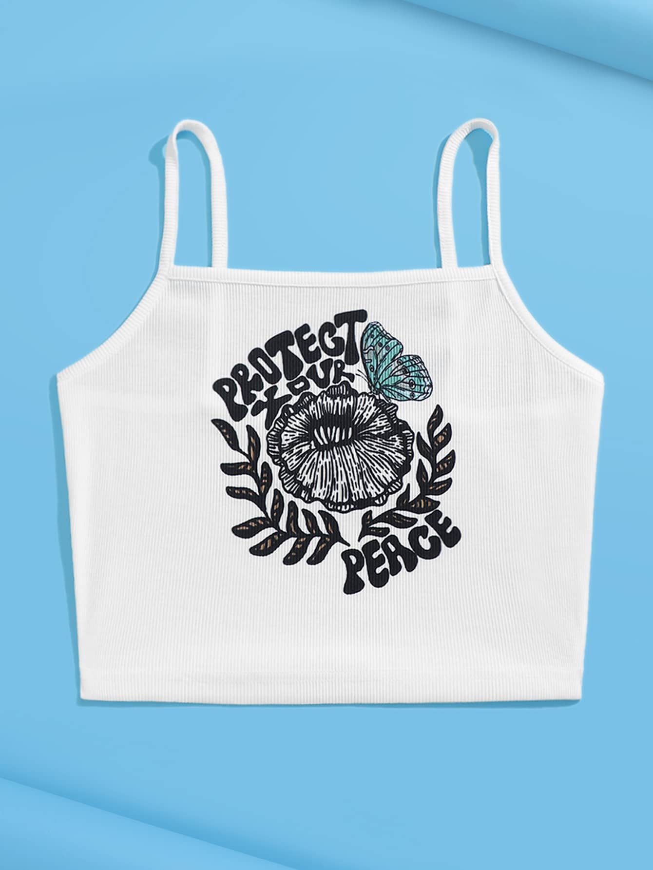 Zoe Radford 標語和蝴蝶圖案吊帶上衣 - 白色 - 查看 1