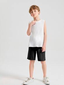 SHEIN Boys Drawstring Waist Shorts - Black - View 3