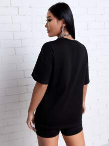 Zolique Butterfly & Letter Graphic Tee & Biker Shorts - Black - View 2