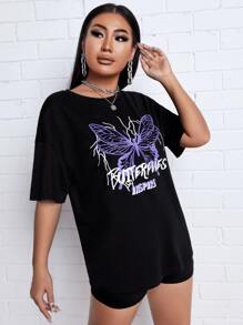 Zolique Butterfly & Letter Graphic Tee & Biker Shorts - Black - View 4