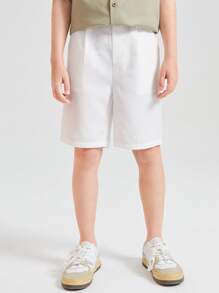 SHEIN Quần Short Trai Túi màu trơn Giải trí - trắng - Xem 1