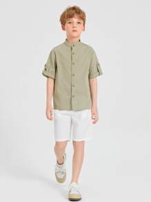 SHEIN Quần Short Trai Túi màu trơn Giải trí - trắng - Xem 3