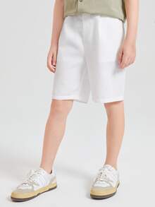 SHEIN Quần Short Trai Túi màu trơn Giải trí - trắng - Xem 4