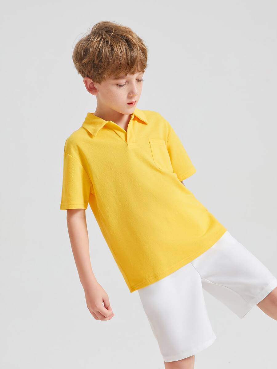 SHEIN Boys Patch Pocket Polo Shirt - Yellow - View 1