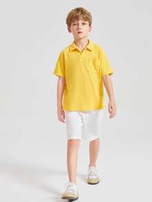 SHEIN Boys Patch Pocket Polo Shirt - Yellow - View 3