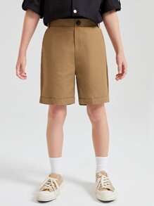 SHEIN 男孩反摺褲腳素色短褲