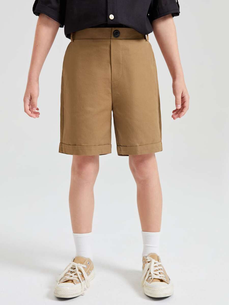 SHEIN 男孩反摺褲腳素色短褲
