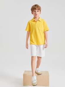 SHEIN Boys Patch Pocket Polo Shirt - Yellow - View 5
