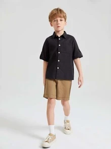 SHEIN 男孩反摺褲腳素色短褲